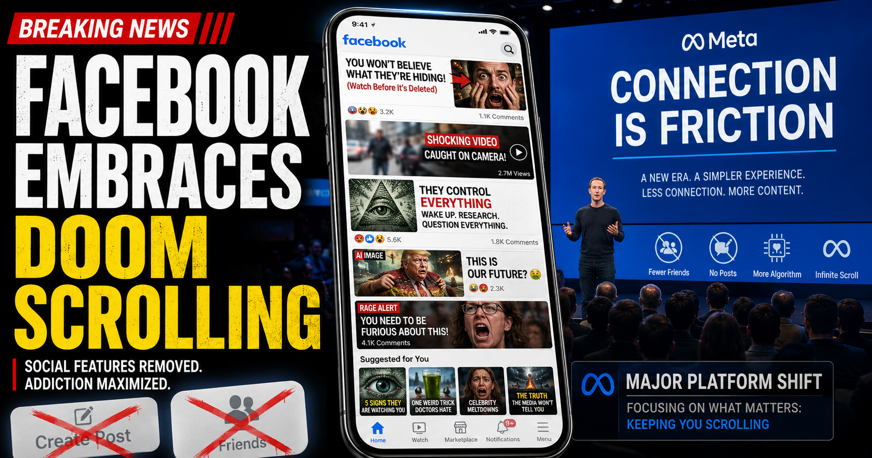 Facebook Removes Ability To Create Posts Or Connect With Friends, Refocuses Platform Around Pure Doom Scrolling