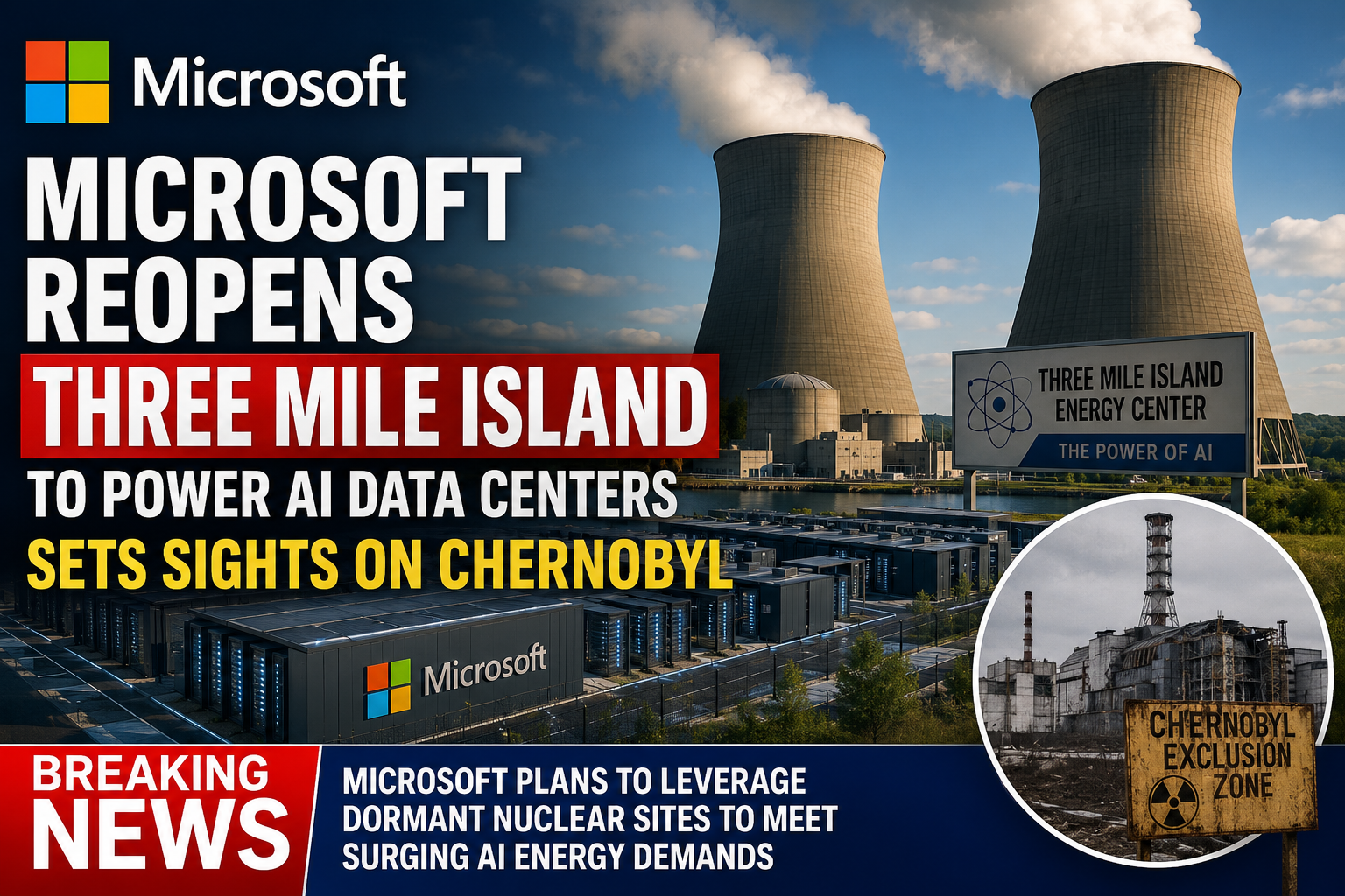Microsoft Reopens Three Mile Island to Power AI Data Centers, Sets Sights on Chernobyl