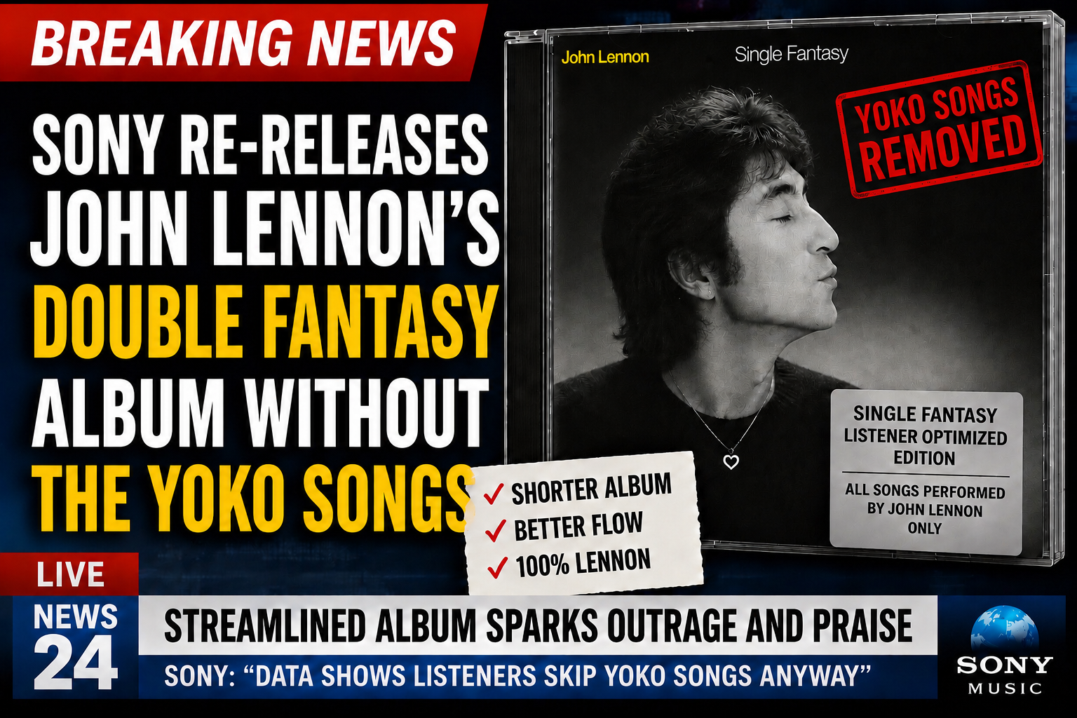 Sony Re-Releases Double Fantasy as Single Fantasy, Removes Yoko Songs and Half the Album Cover