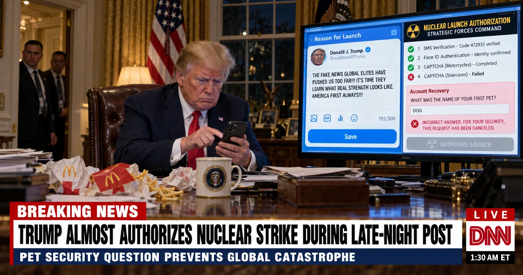 Trump Nearly Ends Human Civilization After Mistaking Nuclear Launch Screen for Truth Social