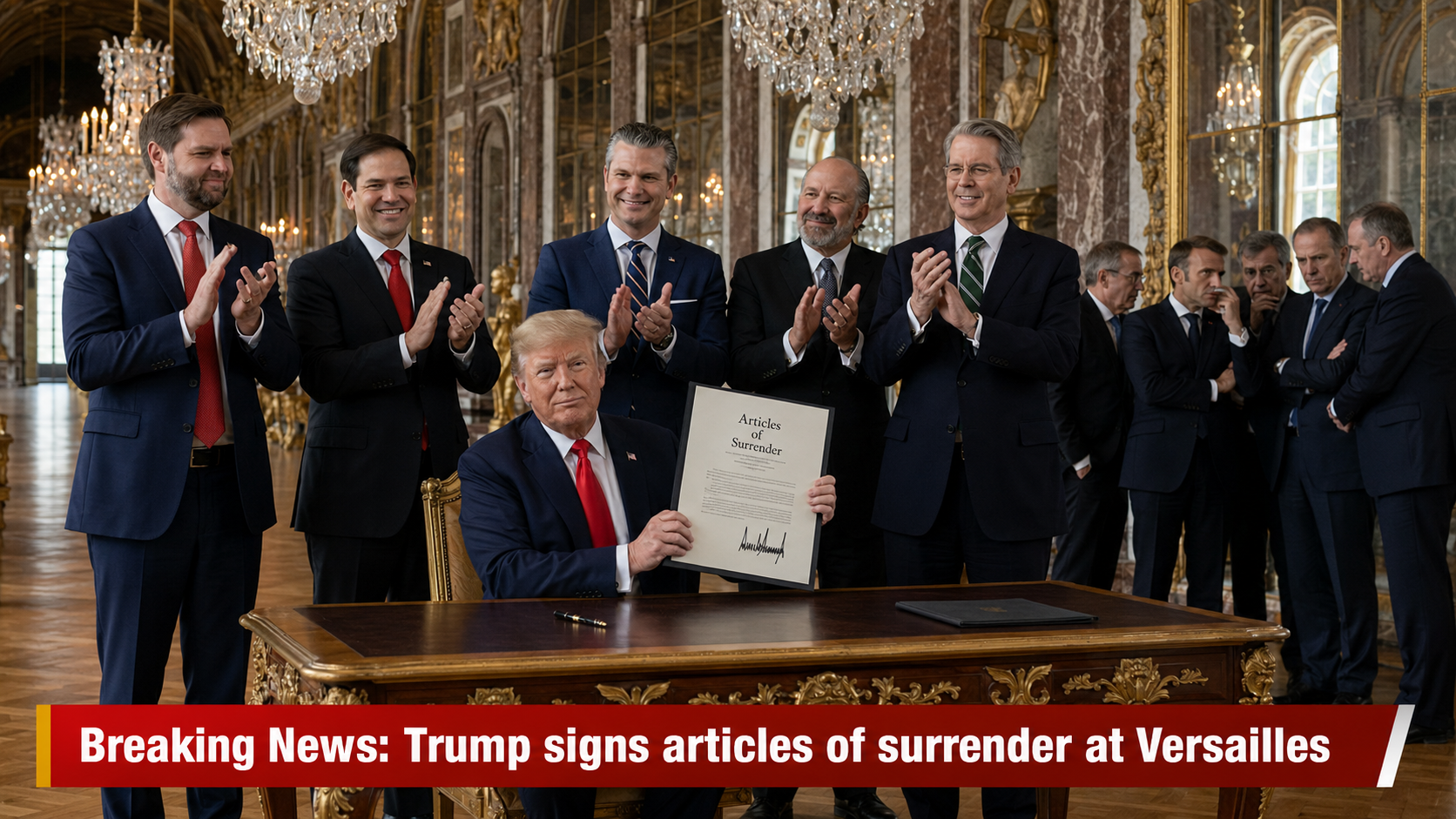 Trump Signs Articles of Surrender at Versailles